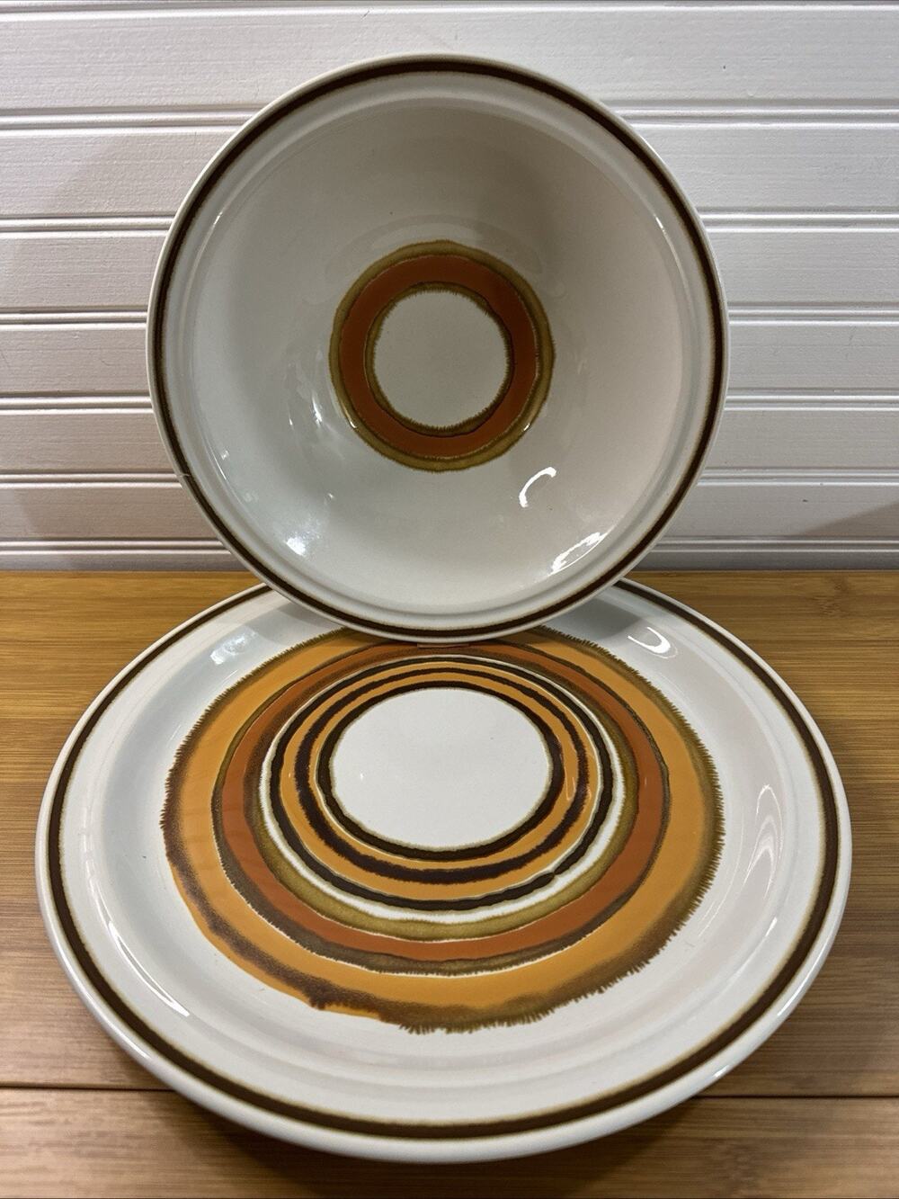 Vintage Acsons Corona Japan Stoneware Chop Plate Platter & Serving Bowl 70s Set